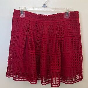 Red lined lace mini skirt